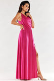 Elegant Ruffled Neckline Dress with Side Slit