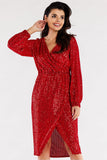 Sequined Envelope Dress with Ruffle Cuffs and Elastic Waist