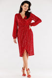 Sequined Envelope Dress with Ruffle Cuffs and Elastic Waist