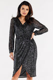 Sequined Envelope Dress with Ruffled Cuffs and Elastic Waist