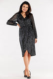 Sequined Envelope Dress with Ruffled Cuffs and Elastic Waist