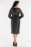 Sequined Envelope Dress with Ruffled Cuffs and Elastic Waist