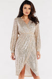 Sequined Ruffle Cuff Envelope Dress with Elastic Waist