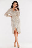 Sequined Ruffle Cuff Envelope Dress with Elastic Waist