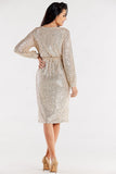 Sequined Ruffle Cuff Envelope Dress with Elastic Waist