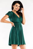Flared Dress with Envelope Top and Short Sleeves