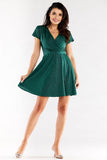 Flared Dress with Envelope Top and Short Sleeves
