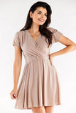 Flared Dress with Envelope Top and Short Sleeves