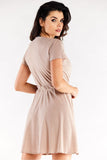 Flared Dress with Envelope Top and Short Sleeves