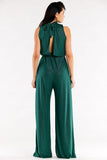 Crinkled Neckline Wide Leg Suit with Tied Collar
