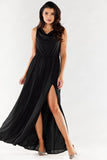 Elegant Ruffled Neckline Dress with Side Slit