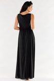 Elegant Ruffled Neckline Dress with Side Slit