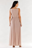 Elegant Ruffled Neckline Long Dress with Side Slit