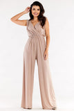 Wide-Leg Jumpsuit with Envelope Top and Elastic Waistband
