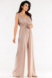 Wide-Leg Jumpsuit with Envelope Top and Elastic Waistband