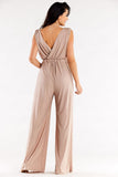Wide-Leg Jumpsuit with Envelope Top and Elastic Waistband