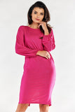 Elegant Exposed Back Dress with Long Sleeves and Creased Waist
