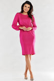 Elegant Exposed Back Dress with Long Sleeves and Creased Waist