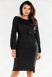 Elegant Exposed Back Dress with Long Sleeves and Elastic Waist