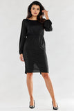 Elegant Exposed Back Dress with Long Sleeves and Elastic Waist