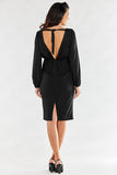 Elegant Exposed Back Dress with Long Sleeves and Elastic Waist