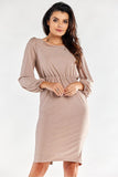 Elegant Exposed Back Dress with Long Sleeves and Elastic Waist