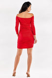 Fitted Dress with Decorative Pleats and Off-Shoulder Neckline