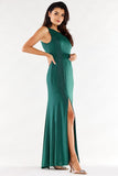 Elegant Fitted Gown with Front Slits and Back Zipper