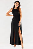 Elegant Fitted Gown with Front Slits and Zipper Closure
