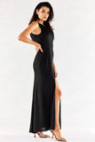Elegant Fitted Gown with Front Slits and Zipper Closure