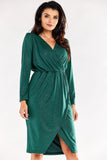 Elegant Envelope Dress with Adjustable Waist and Long Sleeves