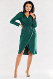Elegant Envelope Dress with Adjustable Waist and Long Sleeves