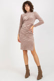 Elegant Long Sleeve Velour Dress with Stand-Up Collar