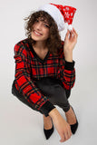 Ladies' Checkered Velour Blouse & Black Pants Set