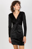 Fitted Long Sleeve Velour Dress with Envelope Neckline