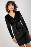 Fitted Long Sleeve Velour Dress with Envelope Neckline