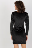 Fitted Long Sleeve Velour Dress with Envelope Neckline