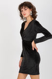 Fitted Long Sleeve Velour Dress with Envelope Neckline