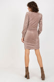 Elegant Long Sleeve Velour Dress with Decorative Creases