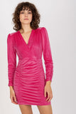 Elegant Velour Long Sleeve Dress with Decorative Creases
