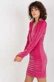 Elegant Velour Long Sleeve Dress with Decorative Creases