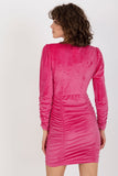 Elegant Velour Long Sleeve Dress with Decorative Creases