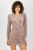 Elegant Long Sleeve Velour Dress with Decorative Creases