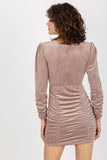 Elegant Long Sleeve Velour Dress with Decorative Creases