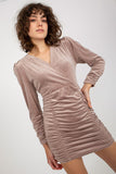 Elegant Long Sleeve Velour Dress with Decorative Creases