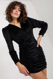 Elegant Long Sleeve Velour Dress with Decorative Creases
