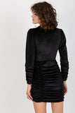 Elegant Long Sleeve Velour Dress with Decorative Creases