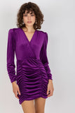Elegant Velour Long Sleeve Dress with Decorative Creases