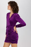 Elegant Velour Long Sleeve Dress with Decorative Creases
