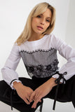 Lace-Trimmed Long Sleeve Formal Blouse
